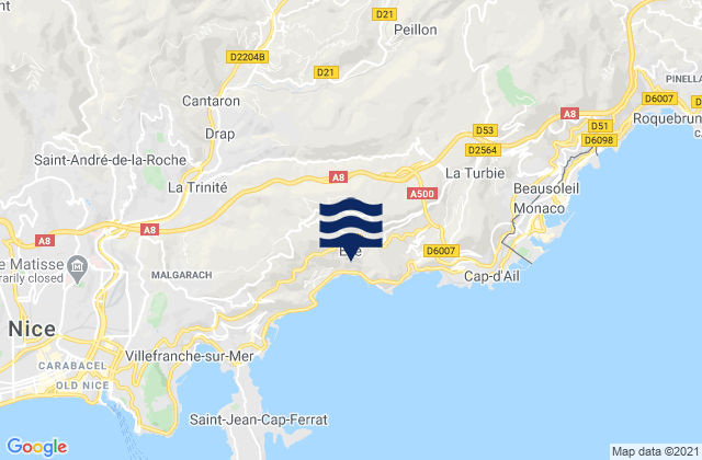 Mappa delle maree di Èze, France