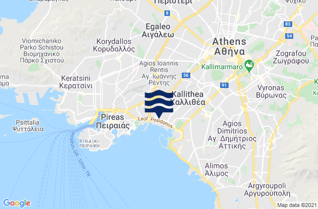 Mappa delle maree di Ílion, Greece