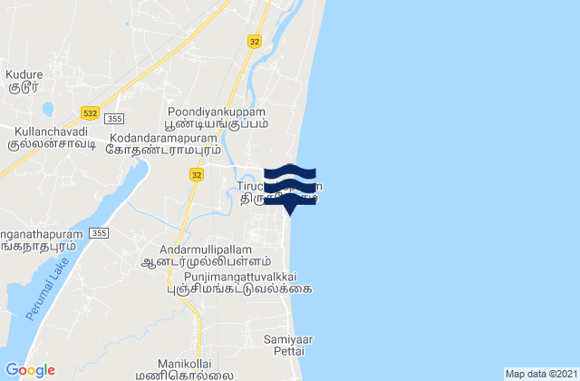 Mappa delle maree di Ālappākkam, India