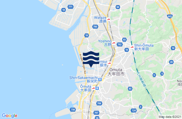 Mappa delle maree di Ōmuta Shi, Japan