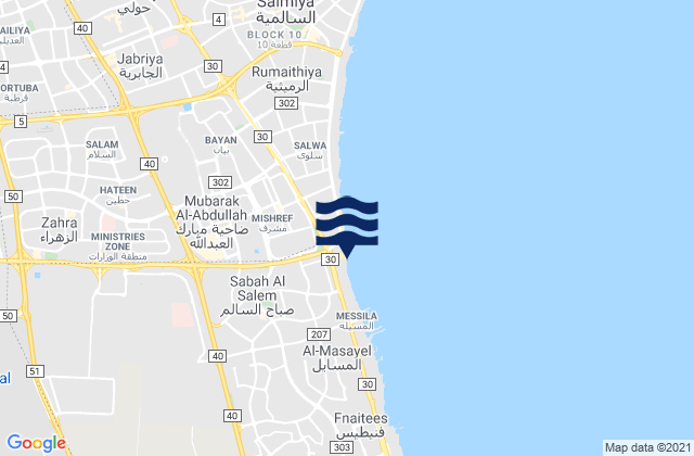 Mappa delle maree di Şabāḩ as Sālim, Kuwait