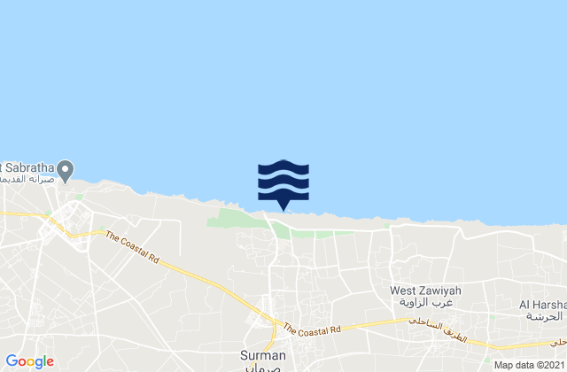 Mappa delle maree di Şurmān, Libya