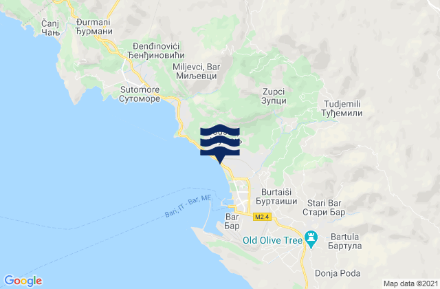 Mappa delle maree di Šušanj, Montenegro