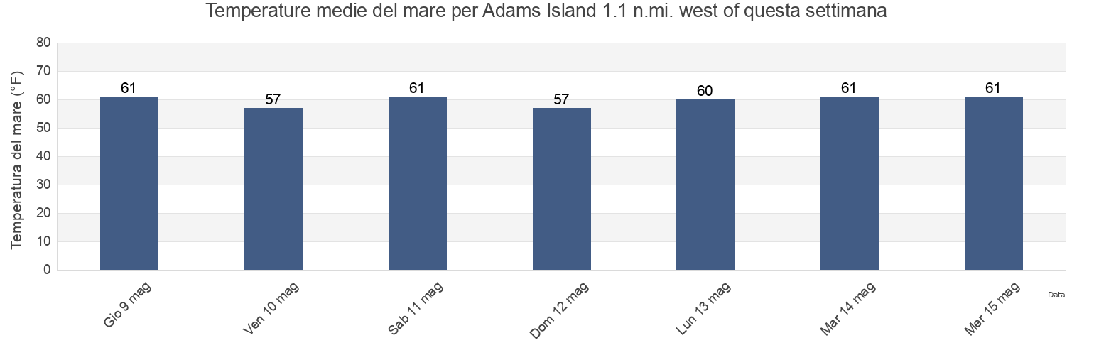 Temperature del mare per Adams Island 1.1 n.mi. west of, Saint Mary's County, Maryland, United States questa settimana