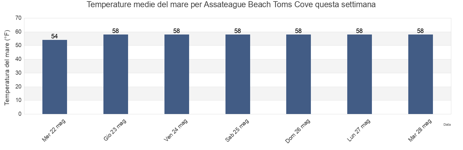 Temperature del mare per Assateague Beach Toms Cove, Worcester County, Maryland, United States questa settimana