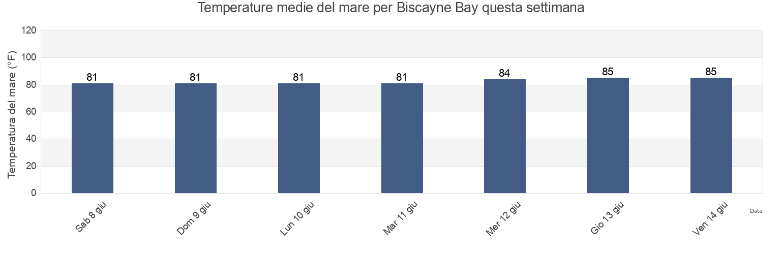 Temperature del mare per Biscayne Bay, Miami-Dade County, Florida, United States questa settimana