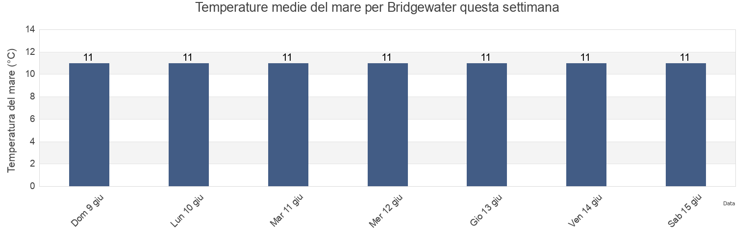 Temperature del mare per Bridgewater, Nova Scotia, Canada questa settimana