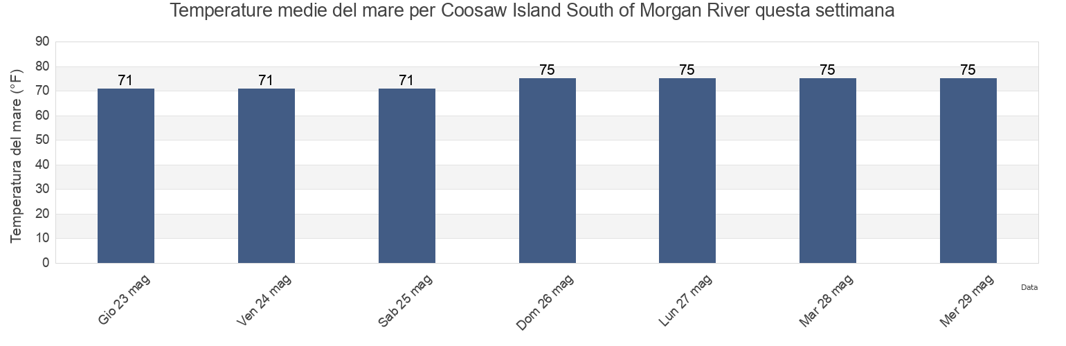 Temperature del mare per Coosaw Island South of Morgan River, Beaufort County, South Carolina, United States questa settimana