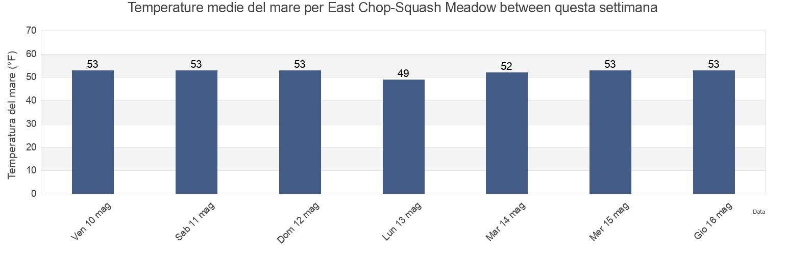 Temperature del mare per East Chop-Squash Meadow between, Dukes County, Massachusetts, United States questa settimana