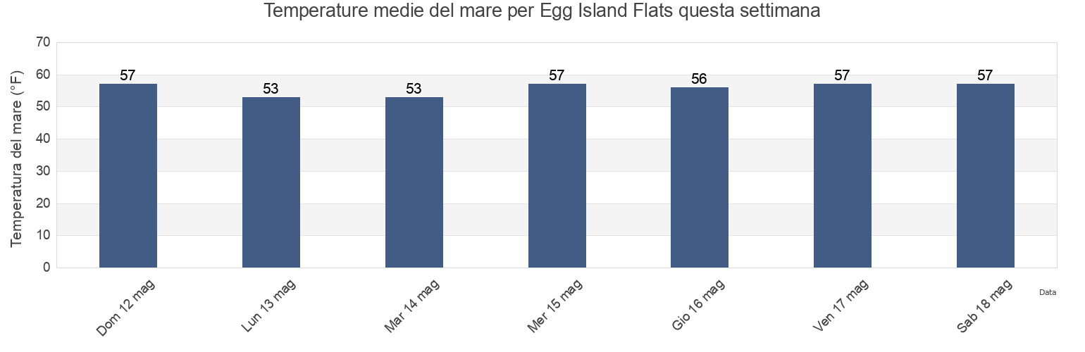 Temperature del mare per Egg Island Flats, Cumberland County, New Jersey, United States questa settimana