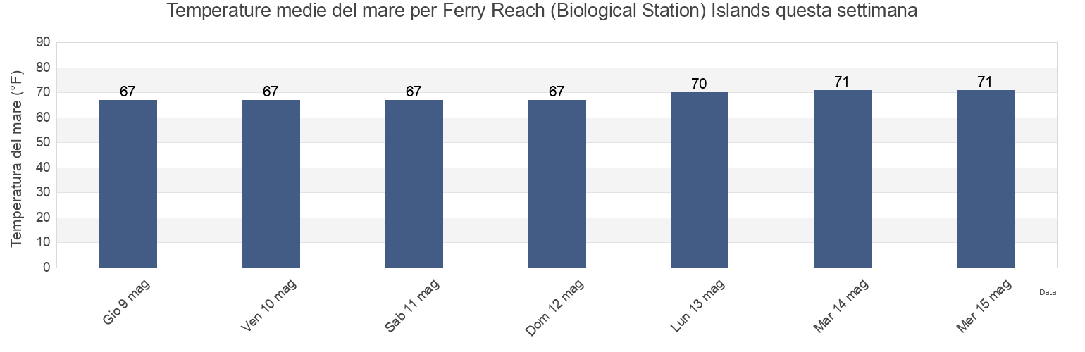 Temperature del mare per Ferry Reach (Biological Station) Islands, Dare County, North Carolina, United States questa settimana