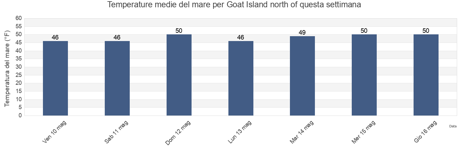 Temperature del mare per Goat Island north of, Strafford County, New Hampshire, United States questa settimana