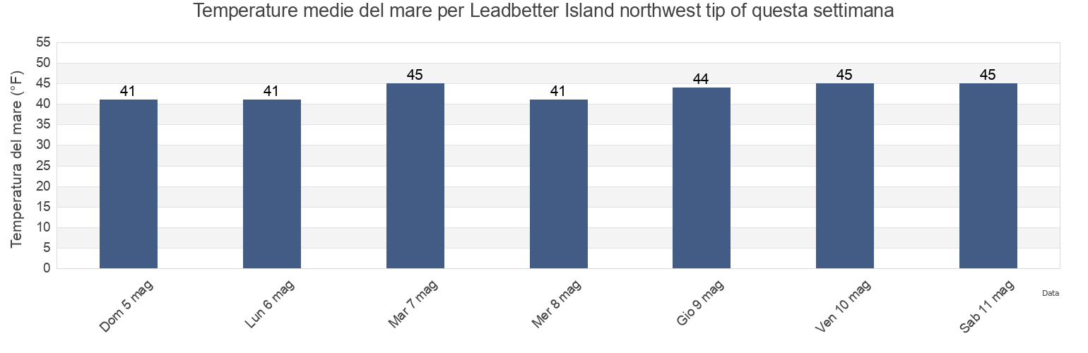 Temperature del mare per Leadbetter Island northwest tip of, Knox County, Maine, United States questa settimana