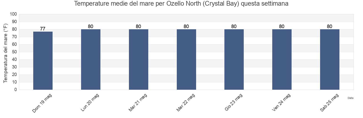 Temperature del mare per Ozello North (Crystal Bay), Citrus County, Florida, United States questa settimana