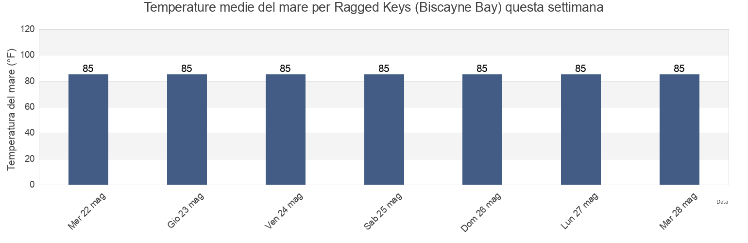 Temperature del mare per Ragged Keys (Biscayne Bay), Miami-Dade County, Florida, United States questa settimana