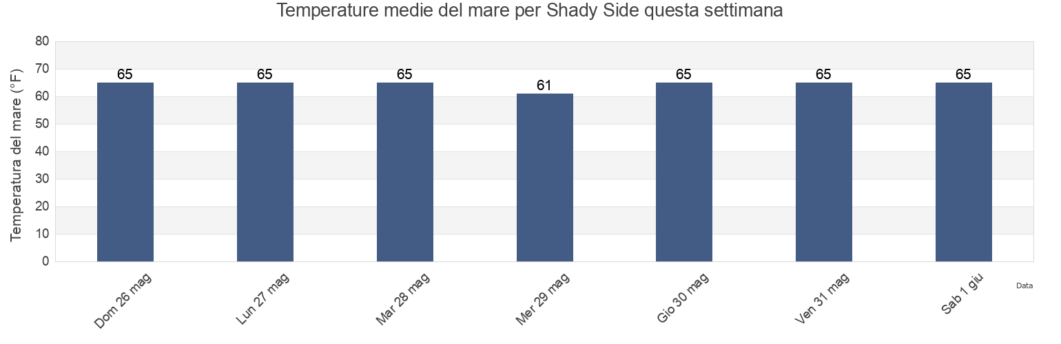 Temperature del mare per Shady Side, Anne Arundel County, Maryland, United States questa settimana