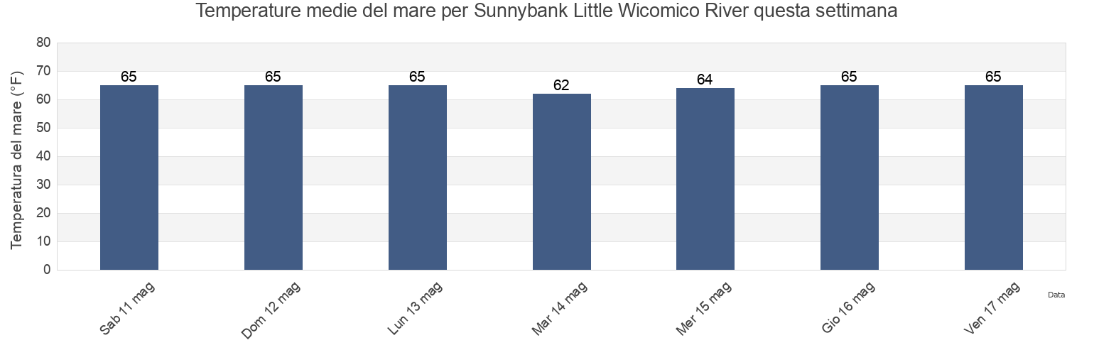 Temperature del mare per Sunnybank Little Wicomico River, Northumberland County, Virginia, United States questa settimana