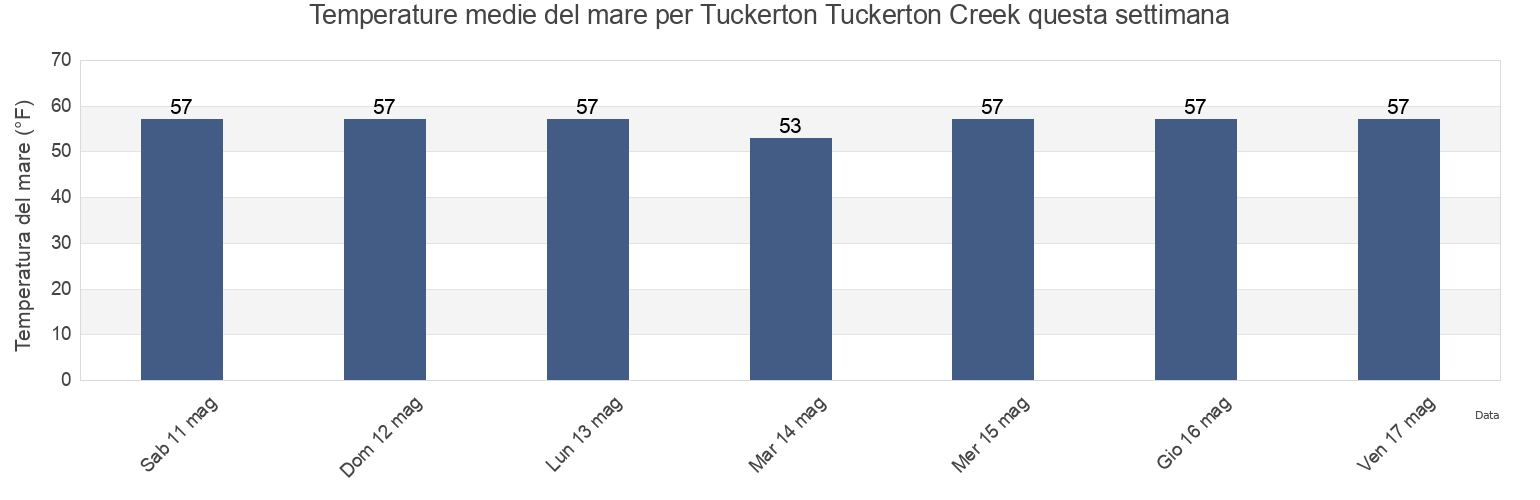 Temperature del mare per Tuckerton Tuckerton Creek, Atlantic County, New Jersey, United States questa settimana