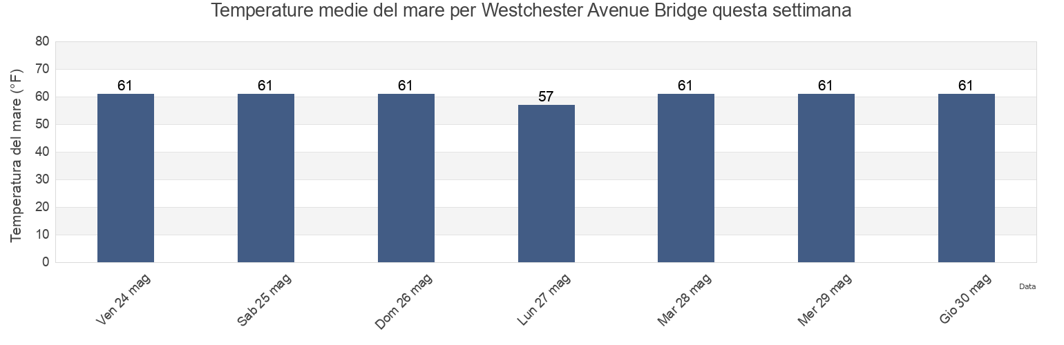 Temperature del mare per Westchester Avenue Bridge, Bronx County, New York, United States questa settimana